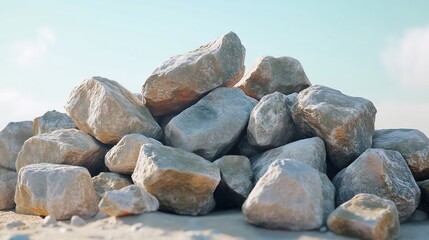 A Pile of Grey and Brown Rocks Under a Sunny Sky