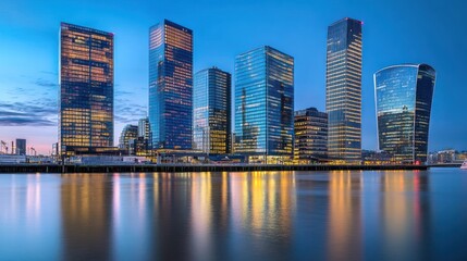 Fototapeta premium London Skyline Reflected In Calm Water At Dusk