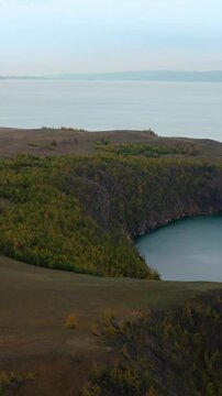 Aerial view of lake during autumn
