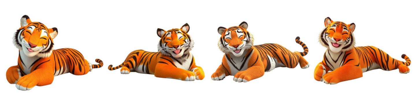tiger cute animated character - 3d Set on transparent background PNG file