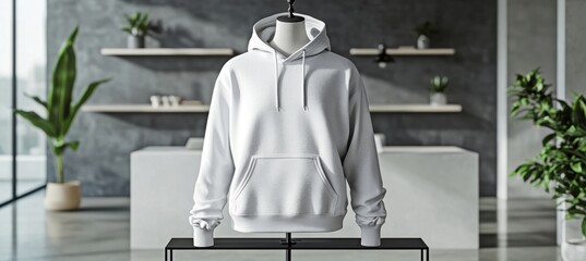 Stylish Hoodie Display on Mannequin in Modern Studio for Online Store Product Showcase