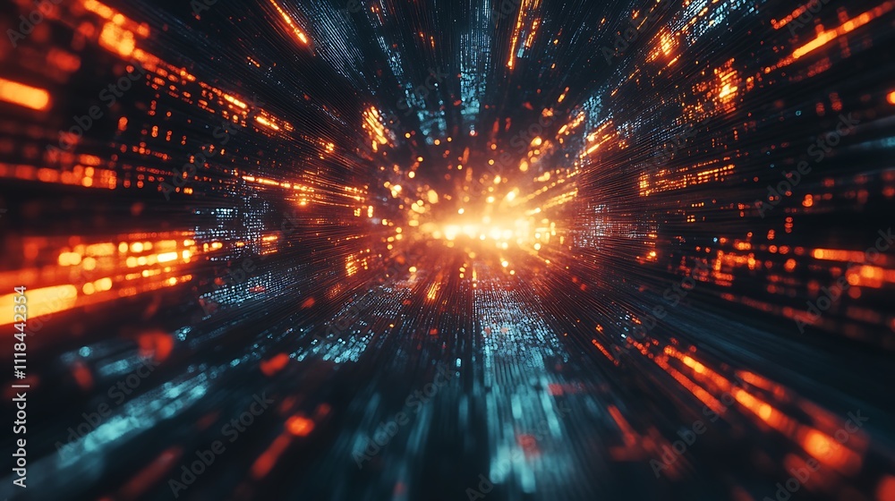 Fototapete abstract digital data stream tunnel: a glowing visual representation of information flow