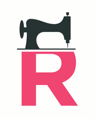 Initial Letter R Tailor Logo Design with Tailoring Machine Symbol Concept For Embroider, Textile, Cloth and Fabric Template