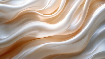Fototapeta premium Luxurious cream satin fabric with elegant, flowing waves and soft, smooth texture.