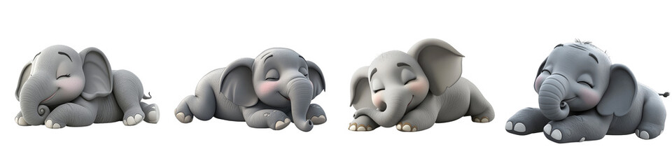 cute elephant character - 3d Set on transparent background PNG file