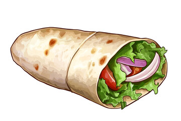 a burrito with vegetables and lettuce
