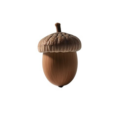 Ripe acorn with its cap still attached is shown standing upright against a white background