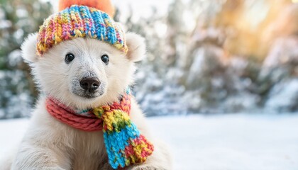 Generated imageEndearing Polar Bear Cub with Bright Knit Accessories, Braving the Winter