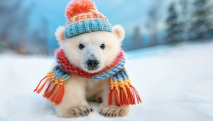 Generated imageEndearing Polar Bear Cub with Bright Knit Accessories, Braving the Winter
