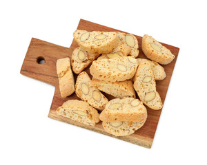 Traditional Italian almond biscuits (Cantucci) isolated on white, top view