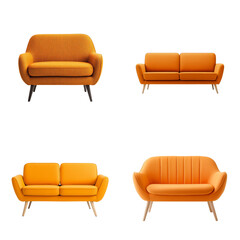 Stylish Collection of Four Orange Sofas Showcasing Modern Design and Warmth for Living Room...