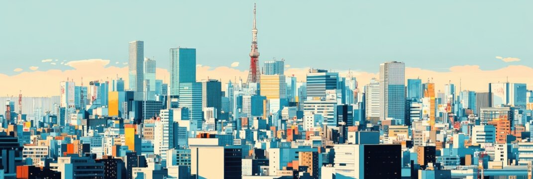 A fusion of traditional ukiyo - e with modern cityscapes like Tokyo's skyline