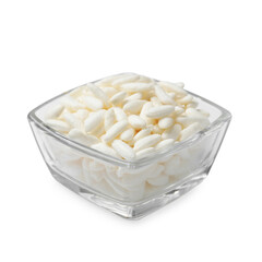 Puffed rice in bowl isolated on white