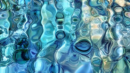 Abstract depiction of synchronized swimming pools with water fluid pattern in blue and green tones