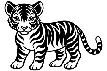 Baby Tiger vector illustration wild, vector, wildlife, striped, illustration, tiger, cartoon, nature, black, horse, stripes, fauna, animals, cute, drawing, silhouette, design, art, hoof, isolated