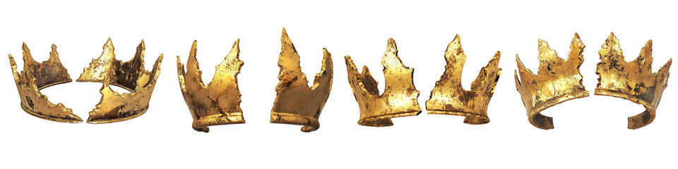 golden shattered crown royal majestic style- 3d Set on transparent background PNG file