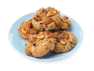 Tasty cookies with nuts isolated on white