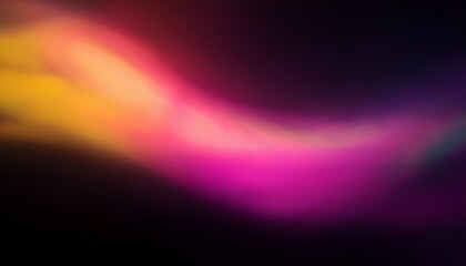 Fototapeta premium Defocused pink yellow gradient abstract ultraviolet radiance soft texture on dark black abstract empty space background. Neon blur glow. Color light overlay. Copy space.