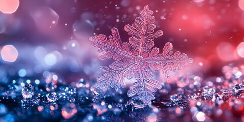 Fototapeta premium Stunning Macro Photo of a Single Snowflake on a Sparkling Background