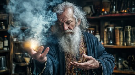 Mystical Wizard Performing Ancient Magic