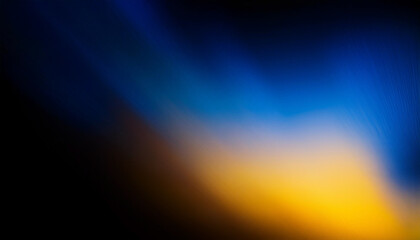Yellow blue gradient defocused abstract ultraviolet radiance soft texture on dark black abstract empty space background. Neon blur glow. Color light overlay. Copy space.
