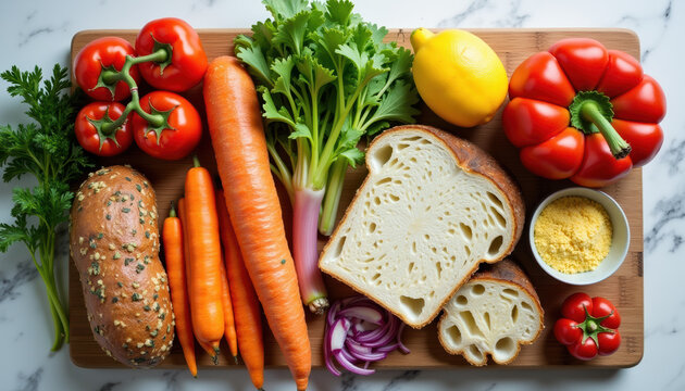 An enticing arrangement of fresh vegetables and wholesome ingredients designed for nutritious meal prep, promoting a healthy lifestyle.