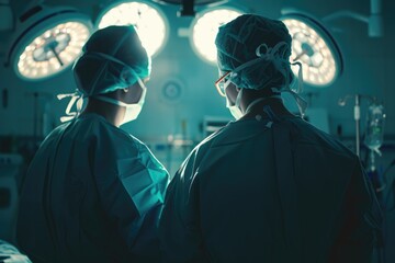 Back view of a surgeon doing a surgical operation at hospital , surgery in operating room concept image