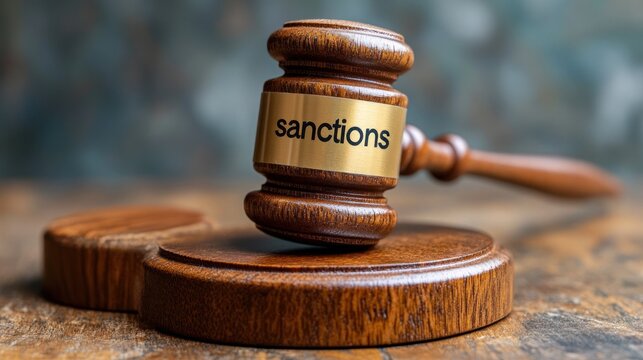 A judicial gavel rests on a wooden block, highlighting the theme of sanctions and legal authority in action