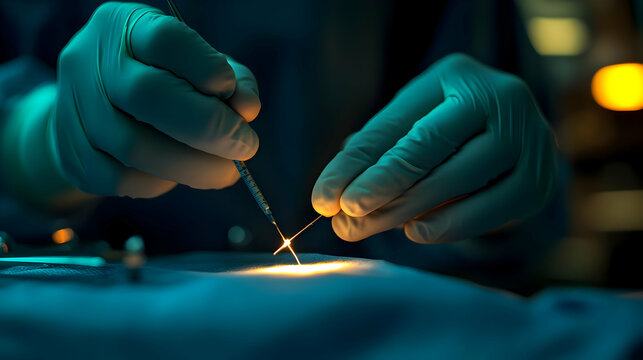 Gloved Hands Performing Precise Surgery with Electrosurgical Tool - Realistic Medical Illustration