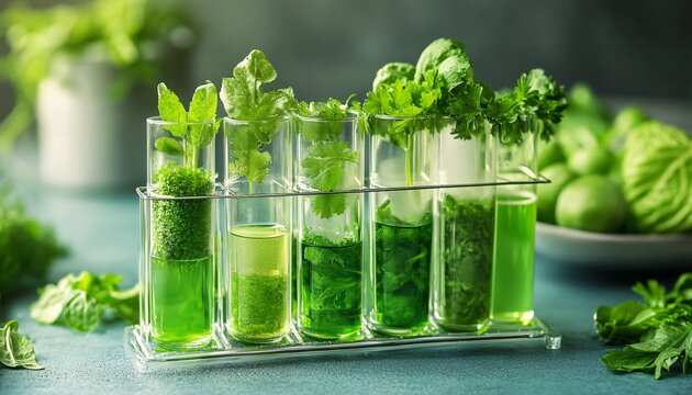 Vibrant Green Liquids in a Test Tube Rack Showcasing Innovative Techniques in Plant Research