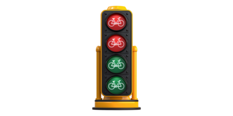 Bicycle traffic light with red and green lights isolated on transparent background