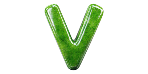 Green textured letter v isolated on transparent background