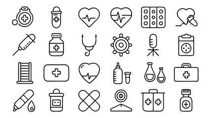 Medicine & Healthcare related icon editable stroke outline  set of different types small icons isolated on white background flat vector illustration