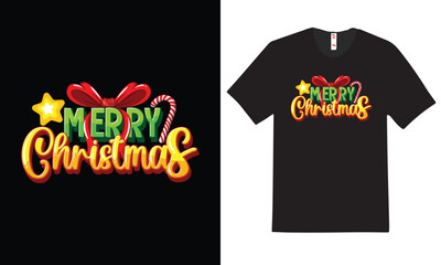 "Festive Christmas T-shirt design featuring holiday elements like snowflakes, Santa, and ornaments in vibrant colors."
