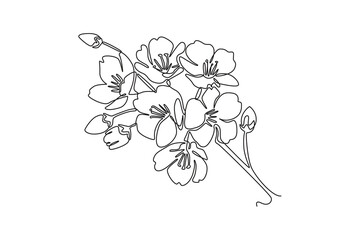 Single one line drawing beauty Japan sakura tree. Decorative cherry blossom plant for home decor wall poster art print. Travel and tours. Modern continuous line draw design graphic vector illustration © onetime