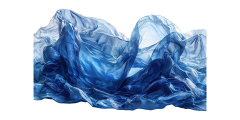Fototapeta premium Flowing blue fabric waves isolated on transparent background