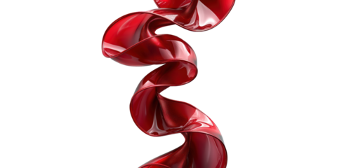 Twisting red ribbon sculpture isolated on transparent background