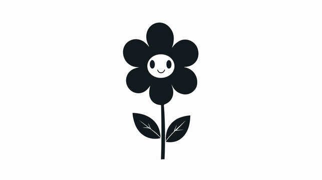 black flower with smiling face on white clip art preview