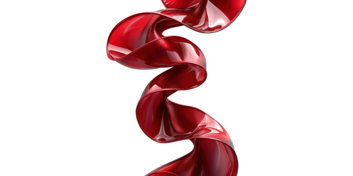 Twisting red ribbon sculpture isolated on transparent background