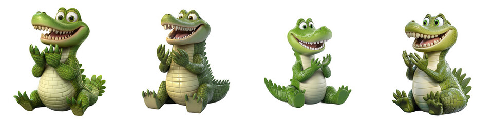 crocodile animated character - 3d Set on transparent background PNG file