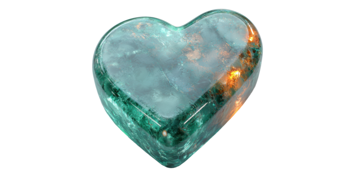 Heart-shaped crystal object isolated on transparent background