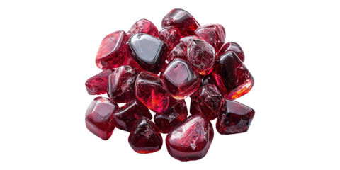 Red polished stones pile isolated on transparent background