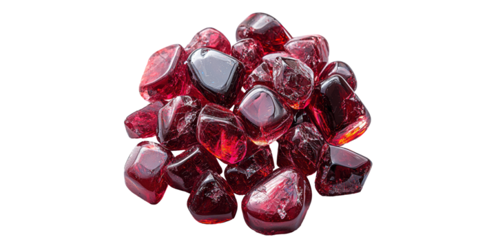 Red polished stones pile isolated on transparent background