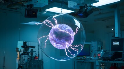 Modern Laboratory with Suspended Plasma Ball and Electrical Discharges