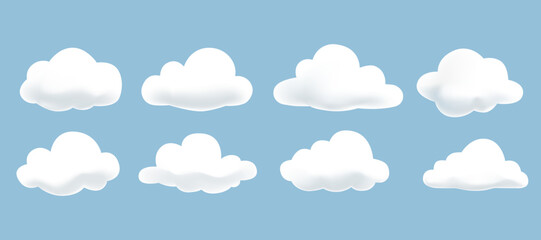 Cloud vector illustration. Abstract white cloudy set isolated on blue background