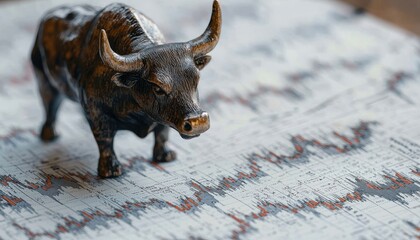Obraz premium Detailed Stock Market Chart with Bull Figurine on Financial Background