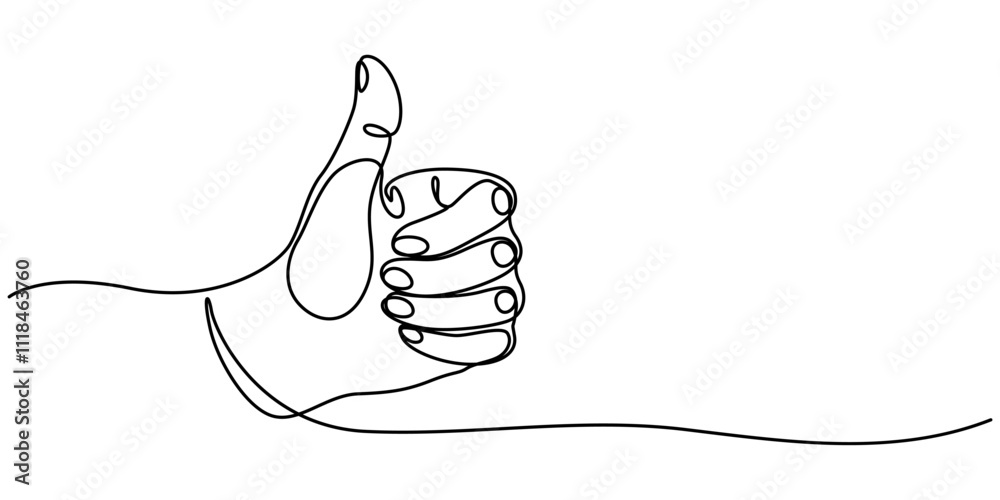 Aufkleber continuous one line drawing of like hand showing thumb up. vector illustration, minimalist vector il