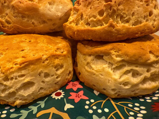 Closeup Of Southern Biscuits On A Green Plate