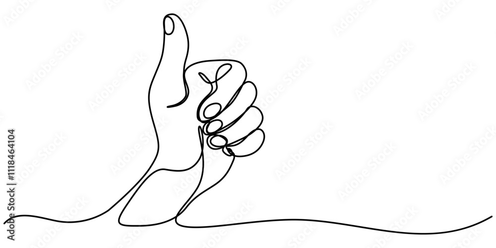 Poster continuous one line drawing of like hand showing thumb up. vector illustration, minimalist vector il