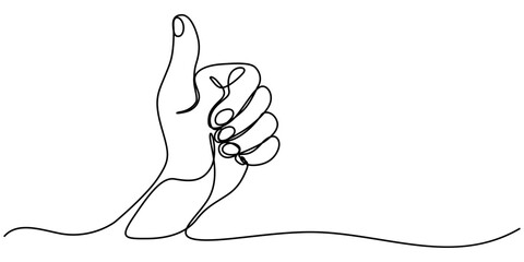 Continuous one line drawing of like hand showing thumb up. Vector illustration, Minimalist vector illustration representing a thumb up, a symbol of approval, drawn with one continuous line, pro vector